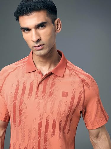 Image of TECHNOSPORT Men's Slim Fit Printed Half Sleeve Polo T-Shirt with Matpiq for Casual & Regular Use