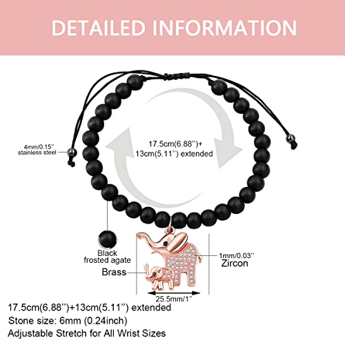 Image of Matte Agate Black Onyx /Turquoise Beads Bracelet, Good Luck Mom and Baby Elephant Bracelet, To My Mom Bracelet Gifts for Mothers Day from Daughter