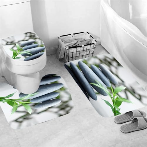 Badezimmerteppich Steinblatt Badteppich rutschfest Waschbar Badgarnitur 3 Teilig – Badematte Set Mit Wc-Vorleger Und Badematte,Teppich Badezimmer Für Sicherheit Und Komfort Im Bad 45X75Cm – Bild 4