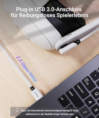 Syntech Link Kabel mit Ladefunktion 5M Kompatibel mit Oculus/Meta Quest 3/3S Zubehör, Quest2/Pro Link Kabel für PC/SteamVR mit erweitertem Ladeport, USB 3.0 A zu C VR Ladekabel