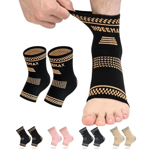 INDEEMAX Copper Ankle Brace for Men and Women, Ankle Compression Sleeve Ankle Support Brace for Sprained Ankle, Plantar Fasciitis, Running, Foot Pain Relief, Achilles Tendonitis (L)