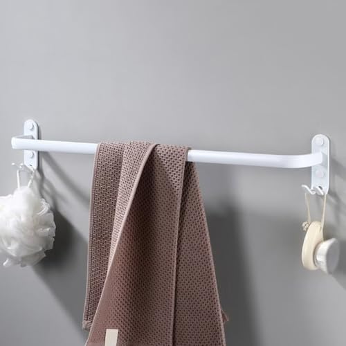 Image of Dorgetoues Towel Rail Wall Mounted Bathroom Towel Rack Aluminum Towel Rails with Hooks Drilling Installation Towel Bar for Bathroom Kitchen White 1 layer 40cm