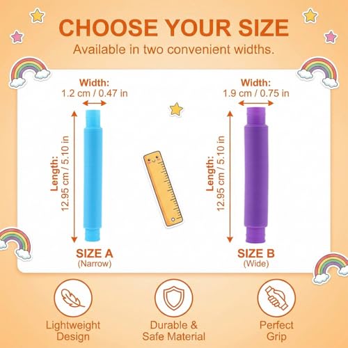20 Stück pop Tubes, Mini Pop Röhrchen, Sensorik Spielzeug, Bunte rohre Kinder Stretch, pop röhren sensorik Spielzeug, pop Tube, sensorische Spielzeug für Kinder und Erwachsene(Ø 1,2 & 1,9 cm)