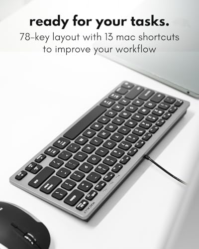 Image of Macally Small Wired Keyboard for Mac and PC (Dual USB C + A) - Save Space, 78-Key Layout with 13 Shortcuts, Type C - Compact USB C Keyboard for MacBook, iMac, iPad, iPhone - Space Gray