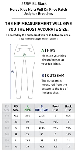 Horze Nora Girls Riding Pants | Pull-On Kids Equestrian Leather Knee Patch Jodhpur Breeches - Black - M #TOP4