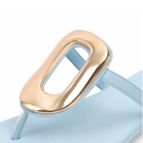 Image of Wnshonzy Flip-Flops for Women Thong Sandals Flat Slip on Slides Beach Comfort Open Square Toe Ladies Slipper Dressy Metal Hardware Decoration Summer Shoes Casual Fashion