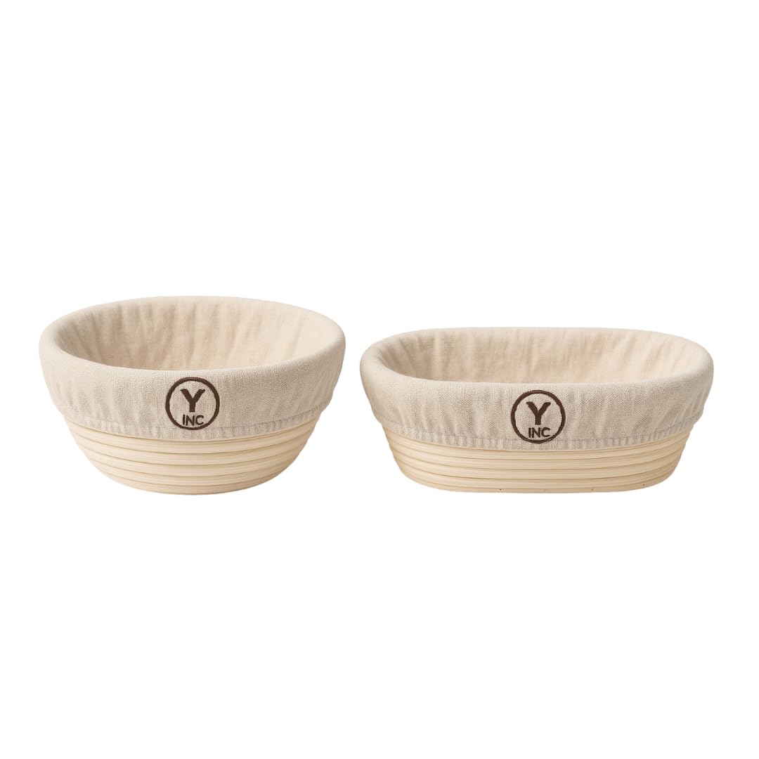 Y Inc. Set di 2 cestini per la lievitazione del pane, cestino ovale e rotondo (25,4 cm), cestini per lievitazione del pane, kit per la preparazione del pane.