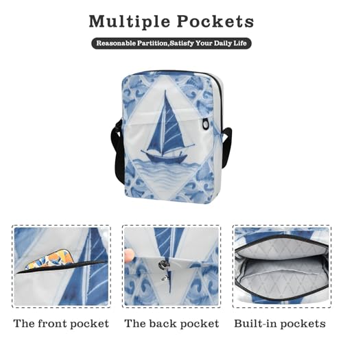 crossbody messenger bag crossbody bag Shoulder Handbags Adjustable Strap for Shopping Shopping- Blue Porcelain Boat2
