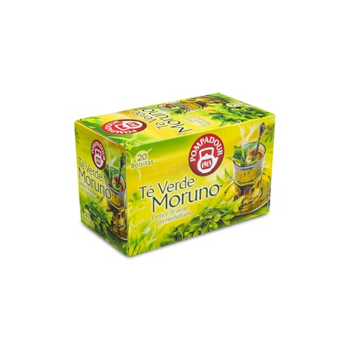 Pompadour | Té verde Moruno | Corte Natural de Té Verde y Hierbabuena | 20 Bolsitas de 1,75 Gr