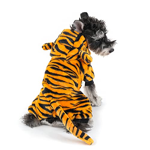 Dr.nono Tiger Costume - Cosplay Costume For Small Dogs And Cats - Yellow And Black Velvet Pet Clothes - Warm Apparel Winter Pet Tiger Costume - Dog Outfits For Christmas, Cosplay And Birthday Parties #TOP2