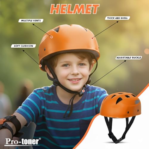 Image of Protoner Kids Skating Protection Kit with Helmet, Knee Pads, Elbow Pads and Wrist Guards,Multiple Colors & Sizes (Orange, Small)