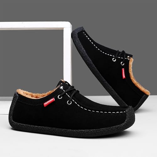 Men's Canvas Winter Fur Lining Penny Loafers Retro Comfortable Round Toe Lace-up Anti-Slip Flat Slip On Moccasin Boat Shoes for Office Party Walking Formal2