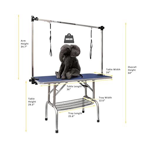 Image of ROOMTEC 36 inch Dog Grooming Table,Foldable Home Pet Bathing Station with Adjustable Height Arm /Noose /Mesh Tray