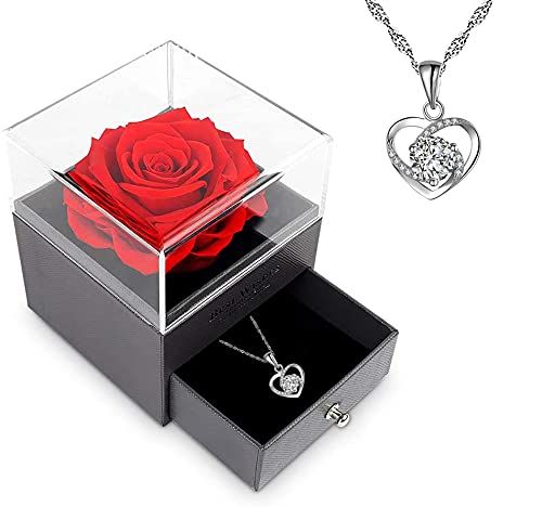 Rose Eternelle sous Cloche,Cadeau Femme,Romantiques Cadeau pour Maman Anniversaire Femme,Coffret Cadeau Collier pour Femme,Mamie,Maman,Saint Valentin Cover