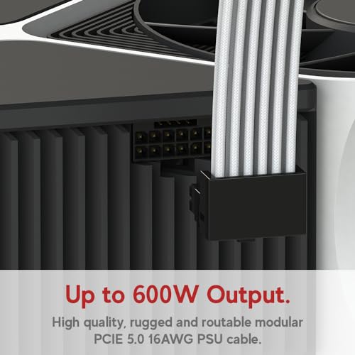 Image of LINKUP - AVA Left Angle 600W PCIE 5.0 16Pin (12+4) High Current Power Cable | Molded & Soldered Type 16AWG Sleeved | Compatible with RTX5000 RTX4000 RTX3000 FE | 70cm White
