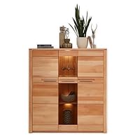 Nature ONE Highboard in Kernbuche Teil-massiv FSC-Zertifiziert - Moderner Wohnzimmerschrank mit viel Stauraum und LED-Beleuchtung - 127 x 137 x 40 cm (B/H/T)