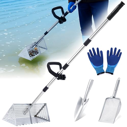 Sand flea rake for Beach Shark Tooth Sifter for The Beach 5-Section Detachable Steel 16-Inch Mesh Sieve for Shelling, Beach Combing, Chicken Coop Cleaning, Sediment Dredging and Winter Snow Shoveling