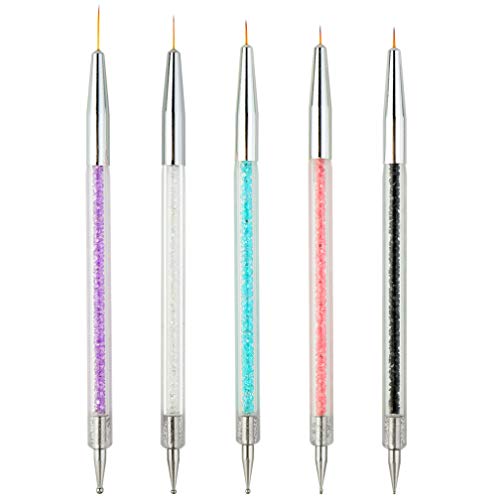 5pcs Nail Art Liner Brushes, Lystaii Dual-ended Painting Nail Design Brush Pen Include Liner Brushes and Dotting Pen Nail Art Point Drill Drawing Brush Double Ended Dotting Tools Set 5,7,9,11,14mm