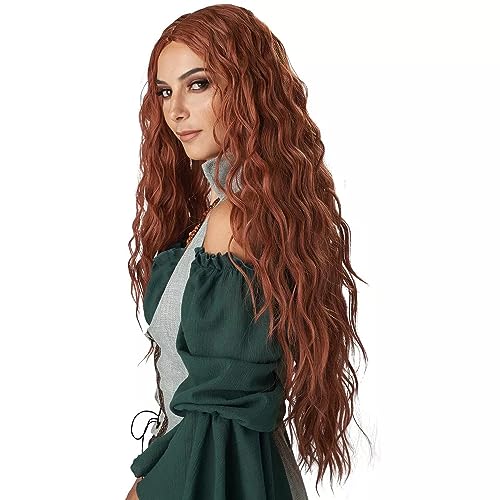 PORSMEER Halloween Renaissance Maiden Queen Long Wavy Auburn Wig for Women - Image 4