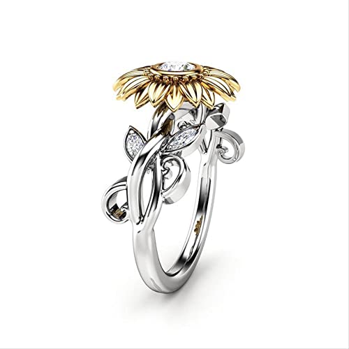 Bague fiançailles fleur mariage zircon blanc bijou femme creux