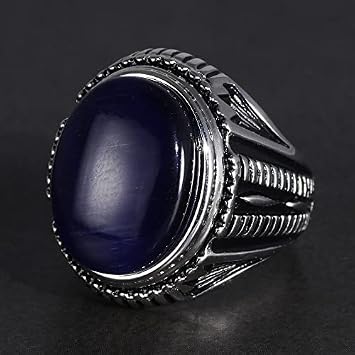 Silver Big Turkish Ring Natural Blue Tiger Eyes Jewelry for Men ~ Sterling Silver 925 ~ Oval Natural Blue Tiger Gemstone Jewelry,