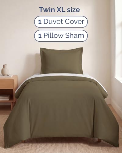 Image of Duvet Cover Twin /Twin XL Size Set - Extra Soft Twin /Twin XL Duvet Cover 68 inch x 90 inch with 1 Pillow Sham for Women, Men, Kids & Teens - Comfy, Easy-Care & Fade Free with Zipper Closures and Ties (Khaki)