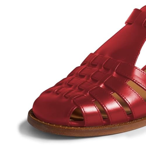 FSJ Women Retro Closed Toe Flats Sandals Low Block Heel Woven Roman Ankle Strap Hollow Caged Summer Fisherman Sandals Shoes Size 4-16 US4