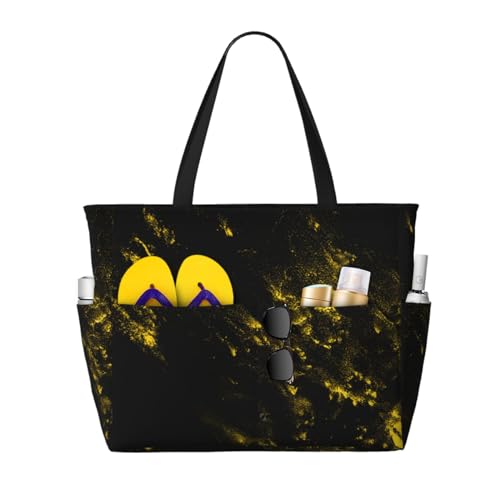 Sac de plage noir et or pour femme : grand format à poignées