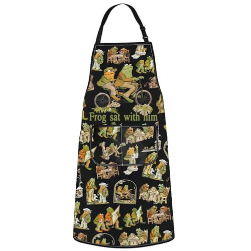 WZMPA Frog Cooking Apron Cottage Core Gift Frog Sat With Him Adjustable Apron Frog Storybook Gift (Frog Sat With Him Ap)