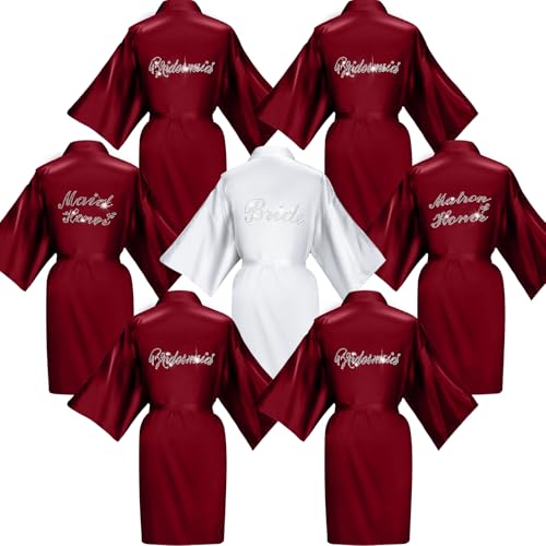 Image of Coume 7 Pcs Bride Silk Robes Bridesmaid Satin Robes Silk Satin Robe for Women Bridal Shower Wedding Getting Ready Favors
