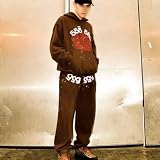 Sybnwnwm Punk Męska bluza z kapturem Y2K Spider Web Star Print, sweter z długim rękawem, bluza z kapturem, swetry, odzież sportowa, A-czarny, S