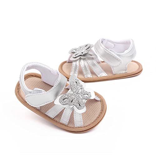 Oamico Baby Girl Sequin Sliver Butterfly Sandals Infant Soft Anti-Slip Rubber Sole Casual Beach Sandals Newborn Toddler Outdoor First Walker Summer Shoes For Flat Sandal 12-18 Months #TOP8