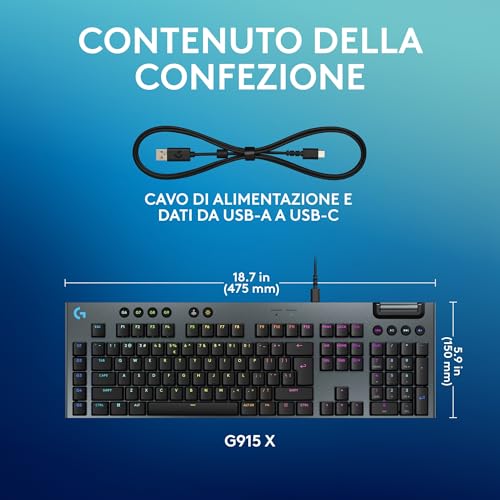 G915 X Tastiera gaming meccanica cablata profilo ribassato copritasti PBT bicomponente,tasti completamente programmabili,illuminazione RGB,switch GL Red Linear-PC/Mac,US INT'L QWERTY - Noir - Tastiera gaming - Immagine 7