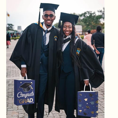 Image of 12 Pieces Graduate Gift Bags, Graduation Party Decorations (Blue Gold) | Graduation Party Favor Gifts Wrapping Bags for Graduation Season Theme Party Supplies