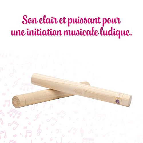Fuzeau - Paire De Claves En Bois D’Acacia - Longueur 18 Cm Ø 2 Cm - Instrument Musique Percussion Authentique - Éveil Musical Et Rythmique - Solide Et Facile À Utiliser - Dès 3 Ans - Réf. 7709 – vue 2