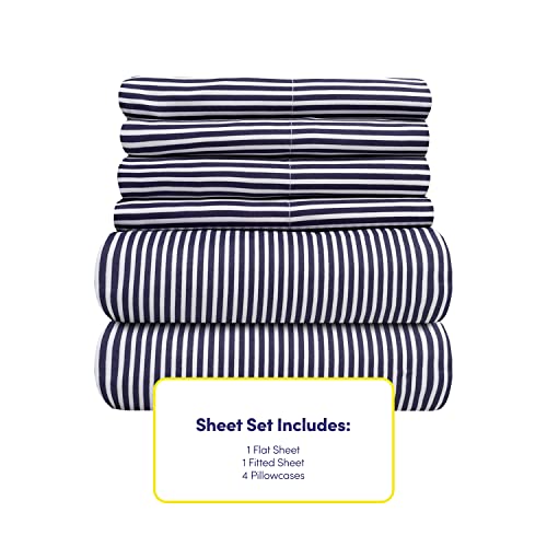Queen Sheets Stripe Navy - 6 Piece 1500 Supreme Collection Fine Brushed Microfiber Deep Pocket Queen Sheet Set Bedding - 2 Extra Pillow Cases, Great Value, Queen, Classic Stripe Navy by Sweet Home Collection - Image 4