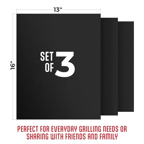 Kaluns Grill Mats For Outdoor Grill, Non Stick Grill Mat Reusable Mats for Gas, Charcoal, Electric Grills Set of 3 PTFE Teflon Barbeque Accessories - 16 x13 Inch - Thumbnail 2