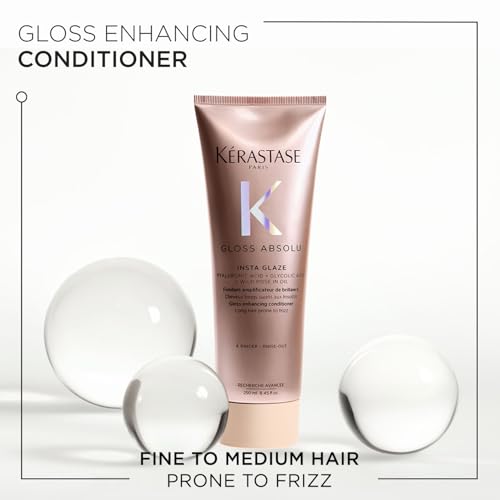 Image of Kerastase Gloss Absolu Anti-Frizz Foaming Conditioner For Bouncy, Glossy Hair | Fine To Medium Hair | 4-Days Anti-Frizz | With Hyaluronic & Glycolic Acid, Wild Rose-In-Oil | 250ml
