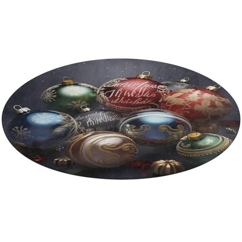 Christmas Balls Door Mat Absorbent Coral Velvet Bath Mats Non-Slip Indoor Outdoor Mat Round Welcome Mat Washable Door Rug for Entryway Doormats
