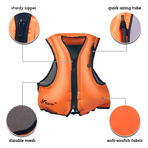 Image of NAXER Inflatable Buoyancy Jackets Snorkel Vests for Adults Kayak Kayaking Snorkeling Suit 90-200 lbs Easy Swimming Boating Paddleboarding Water Sports
