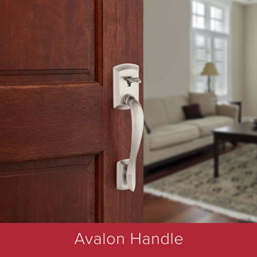 Image of Kwikset Avalon Front Door Handle No Lock, Entry Handleset Exterior with Interior Reversible Handed Lever, Non-Locking, Satin Nickel, Deadbolt Not Included, with Microban Protection