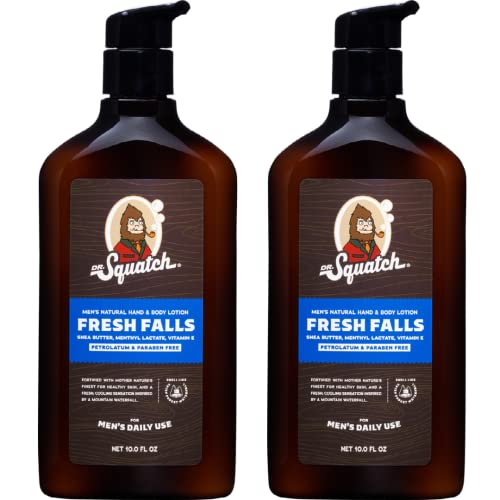 Dr. Squatch Men's Natural Lotion Non-Greasy Men's Lotion - 24-Hour Moisturization Hand And Body Lotion - Made With Shea Butter, Coconut Oil, Vitamin E, And Menthyl Lactate - Fresh Falls (2 Pack) #TOP13