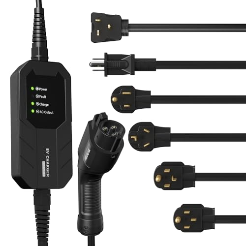 Megear Level 1&Level 2 EV Charger with Five adapters, 16A, 100-240V, 23FT, Portable Electric Vehicle Charger, Fast EV Home Charging Station