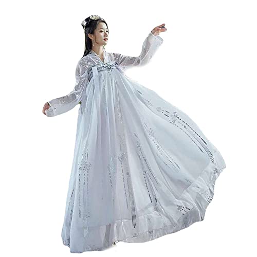 Robe hanfu de style traditionnel chinois en blanc avec finitions premium