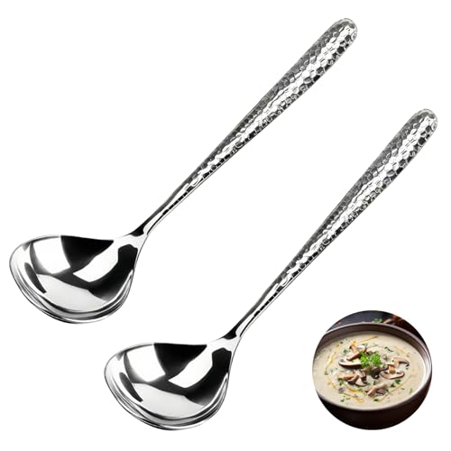 LANGMINGDE 2 PCS Deep Round Soup Spoons 7.87", 304 Stainless