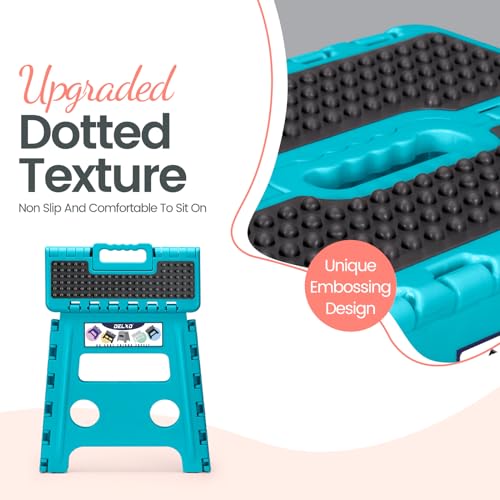 Image of Delxo Folding Step Stool, 13 inch Non-Slip Foldable Stools Up to 300 LBS, Step Stool with Handle, Lightweight for Kitchen, Bathroom, Bedroom, Garden Stepping Stool with Dotted Blue 1 PC