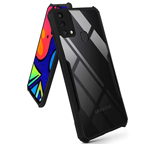 Image of Jkobi Back Cover Case for Samsung Galaxy M21s (Crystal Glass Back | Camera Protection | Shockproof Bumpers | Professional Black)