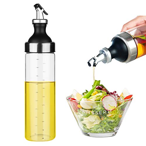 Mitening Botella de Aceite, 600ML Botella Dispensadora de Aceite de Oliva y Vinagre, Aceitera y Vinagrera Antigoteo de Cristal y Acero Inoxidable para Cocinar Ensalada BBQ Barbacoas Pasta Parrillas