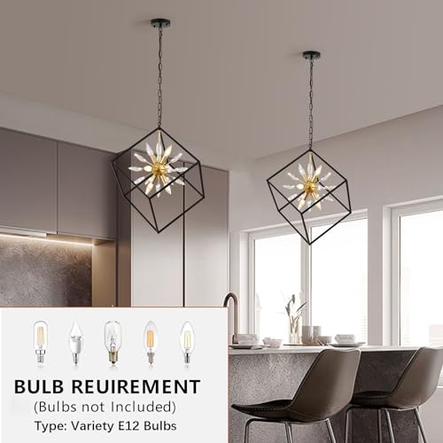 OLMCWOOL Farmhouse Chandelier,6-Lights Industrial Rustic Dining Room Pendant Light,Adjustable Hanging Candle Light Fixtures for Kitchen Island Living Room Foyer (Black/Gold/Crystal-6 Lights) by OLMCWOOL - Used condition - Image 4