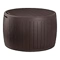 Keter Circa 3-in-1 Outdoor Resin Ottoman Deck Storage Box with 37-Gallon Storage, All-Weather, Easy Assembly, Stylish Patio Table and Seat, Brown